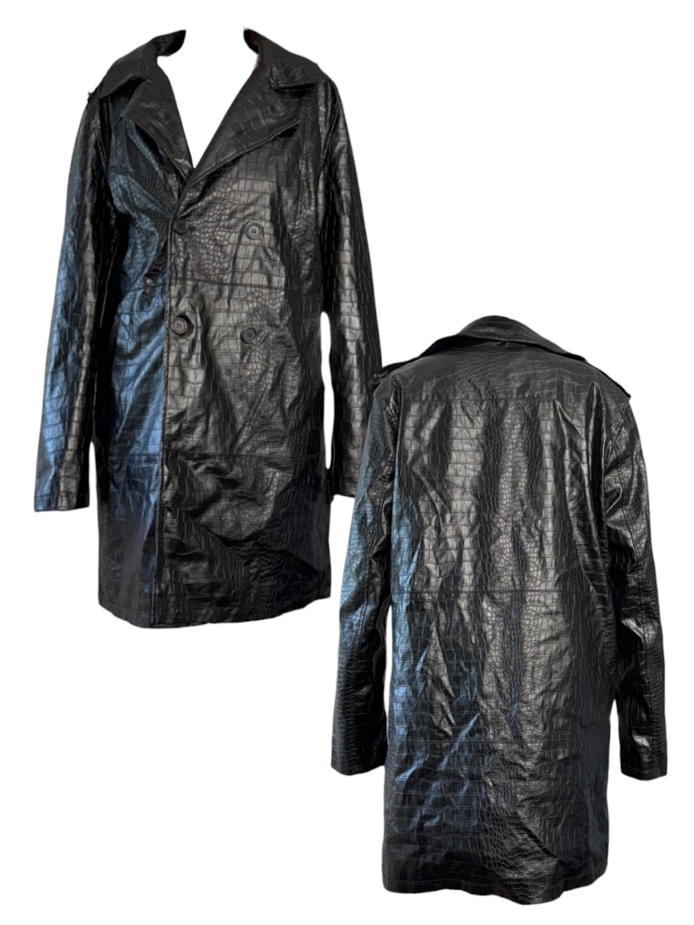 Forever 21 Black Croc-Embossed Trench Coat